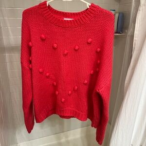 Pink Lily Vibrant Red Pom-Pom Sweater